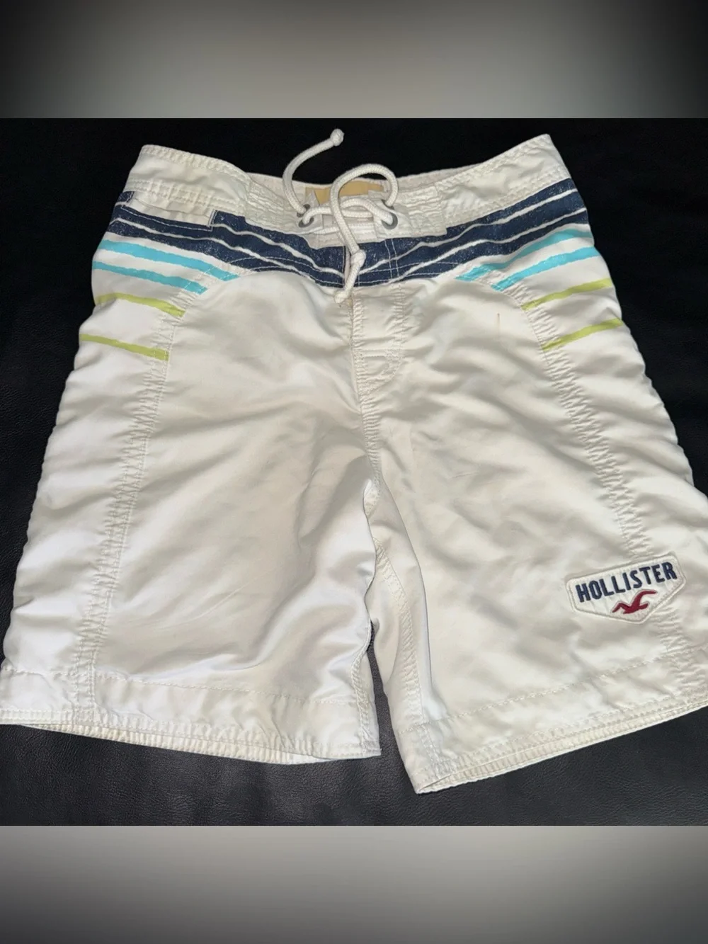 Hollister Surf Board Shorts Small Swim trunks Vintage Retro Beach Skater White